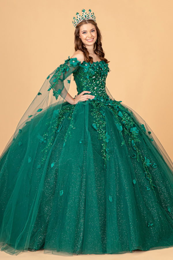 Off Shoulder Mesh Quinceanera Gown w/ Shoulder Side Mesh Drapes-4