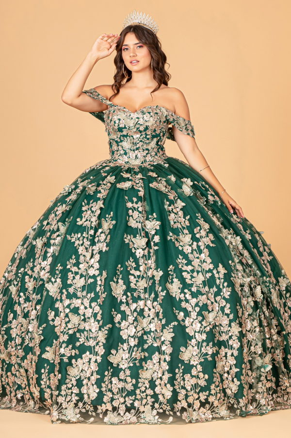 3-D Butterfly Applique Sweetheart Quinceanera Dress w/ Corset Back-2