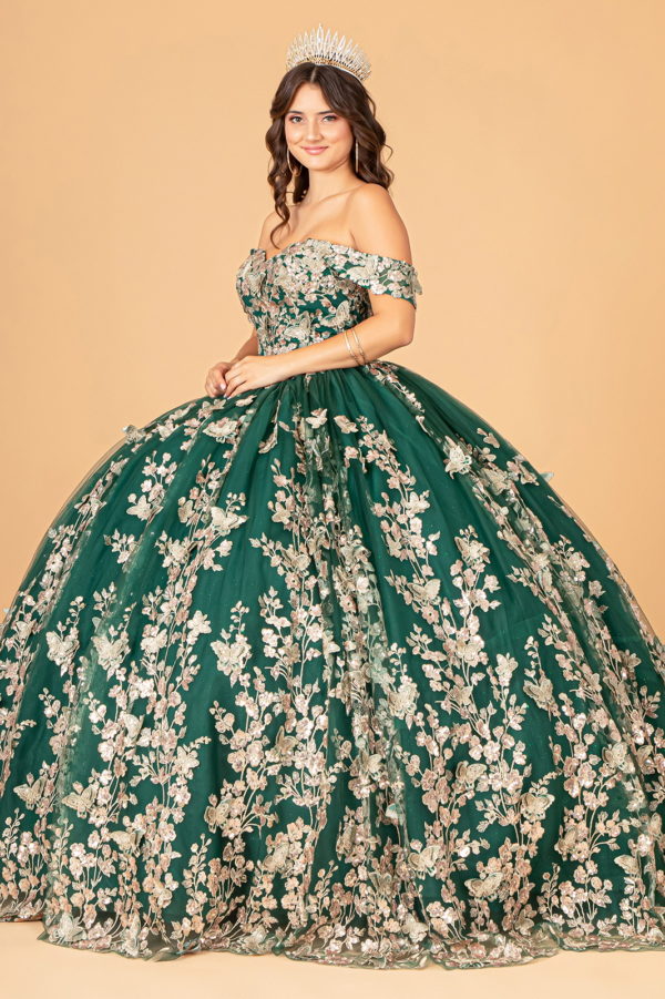 3-D Butterfly Applique Sweetheart Quinceanera Dress w/ Corset Back-4
