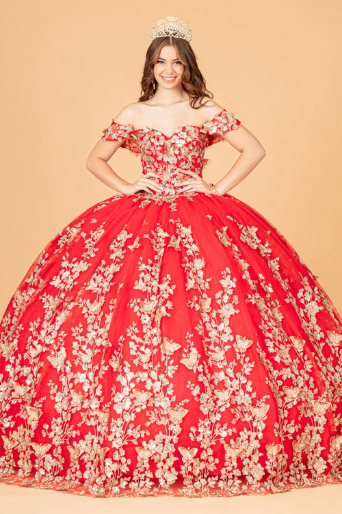 3-D Butterfly Applique Sweetheart Quinceanera Dress w/ Corset Back-1