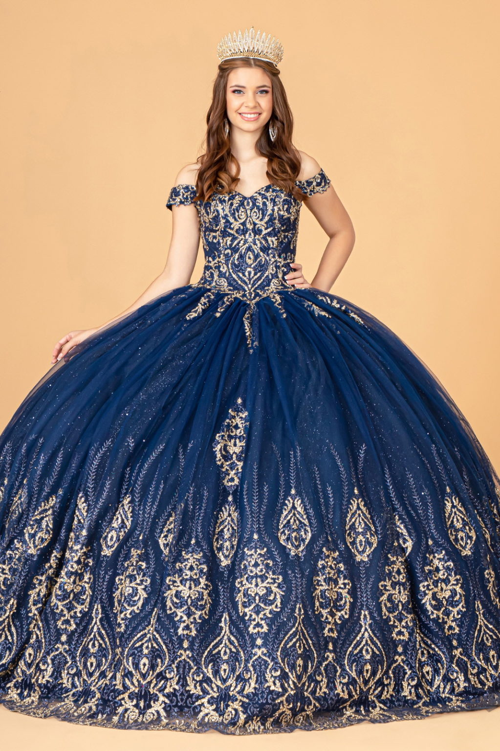 Glitter Mesh Quinceanera Dress w/ Sequin and Beads-1