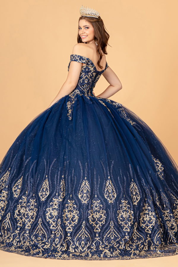 Glitter Mesh Quinceanera Dress w/ Sequin and Beads-2