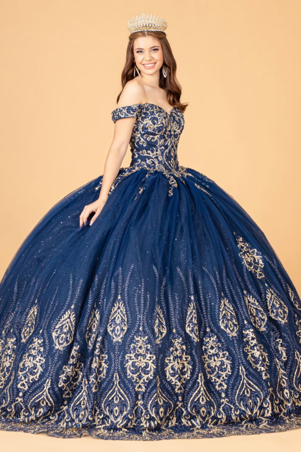Glitter Mesh Quinceanera Dress w/ Sequin and Beads-3