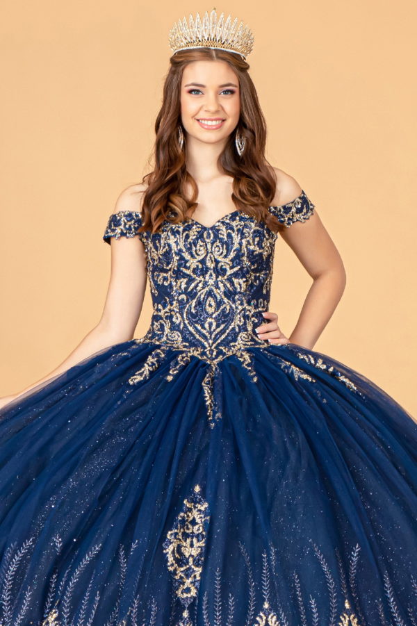 Glitter Mesh Quinceanera Dress w/ Sequin and Beads-4