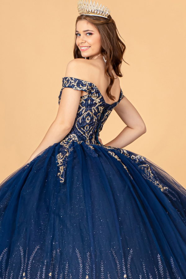 Glitter Mesh Quinceanera Dress w/ Sequin and Beads-5