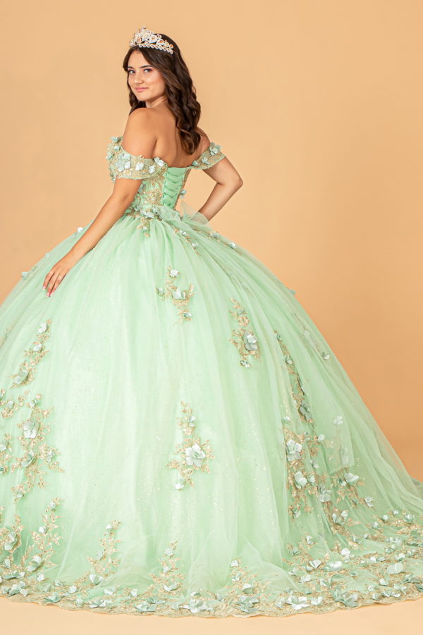 3-D Flower Applique Sweetheart Neckline Mesh Quinceanera Ball Gown-2