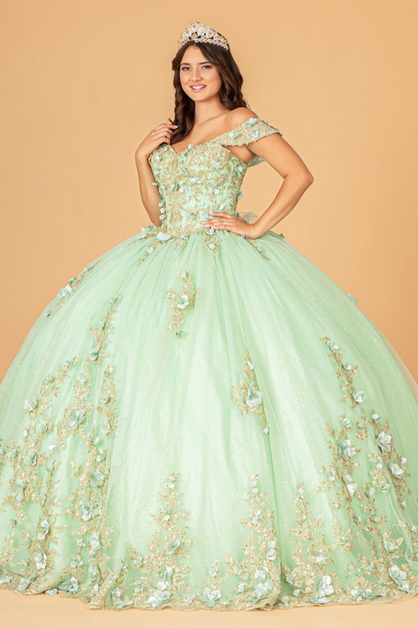 3-D Flower Applique Sweetheart Neckline Mesh Quinceanera Ball Gown-3