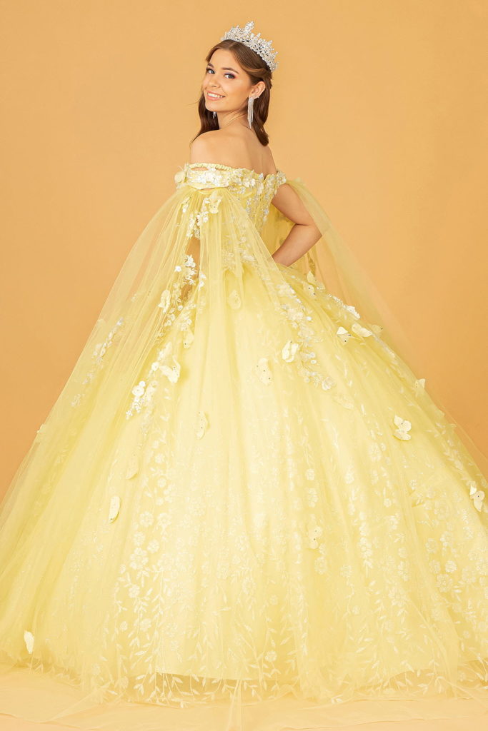 Embroidery Glitter Quinceanera Gown w/ Long Mesh Layer-4