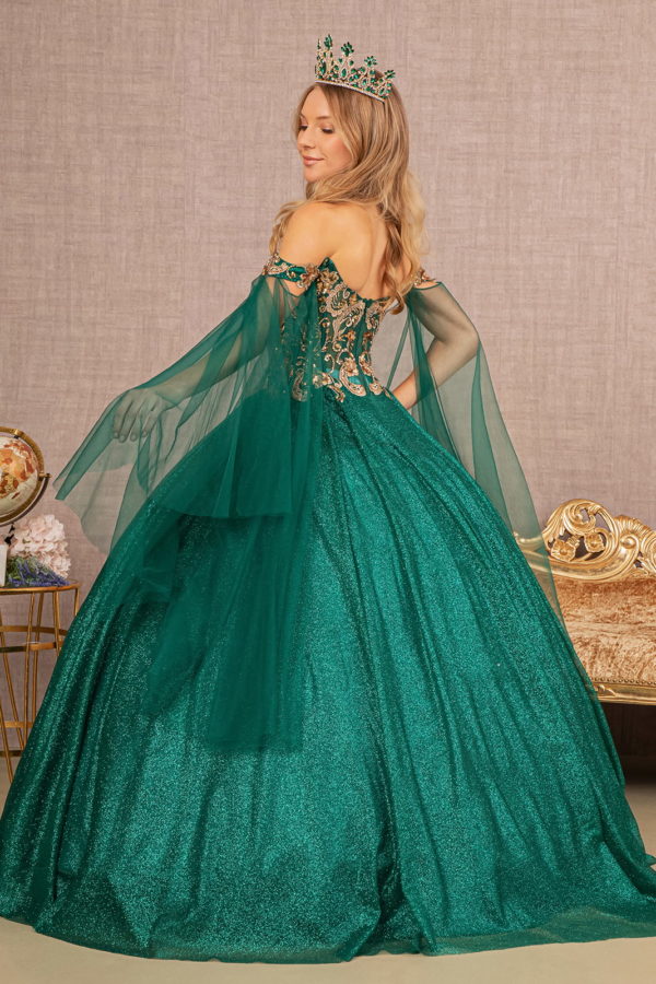 Glitter Sheer Bodice Mesh Ball Gown w/ Detachable Mesh Layers-2