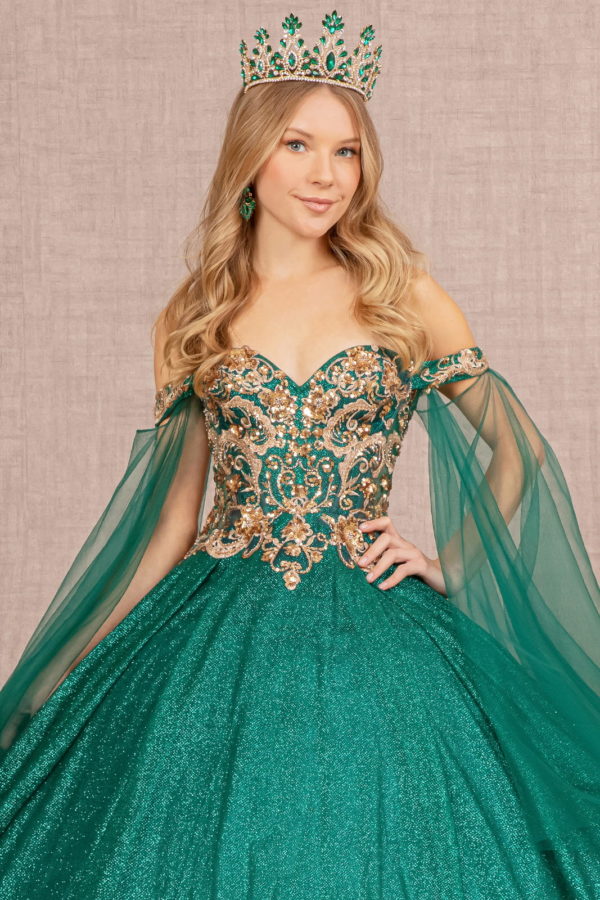 Glitter Sheer Bodice Mesh Ball Gown w/ Detachable Mesh Layers-3
