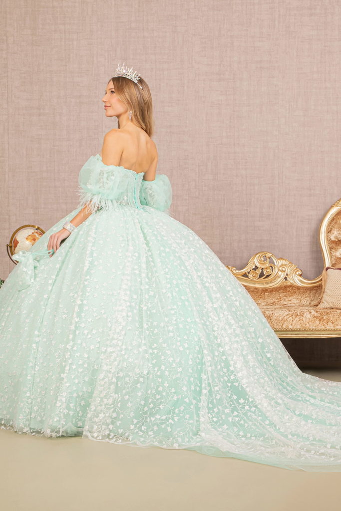 Jewel Strapless Quinceanera Gown w/ Detachable Short Puff Sleeves-1