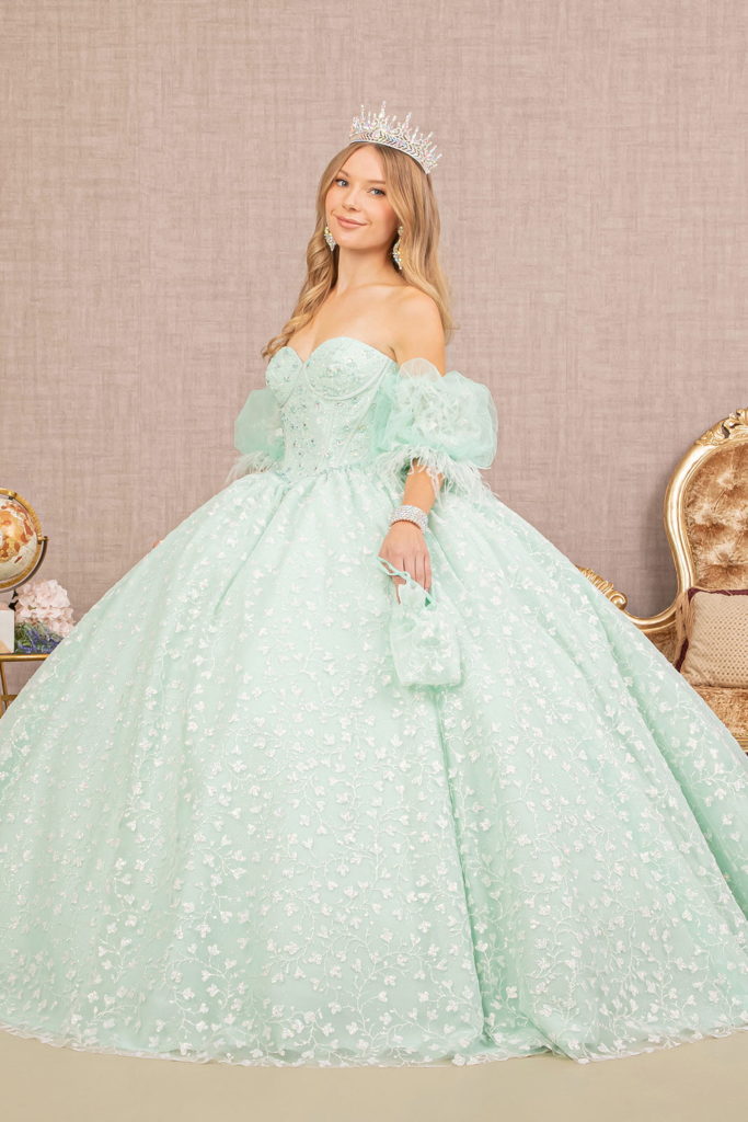 Jewel Strapless Quinceanera Gown w/ Detachable Short Puff Sleeves-3