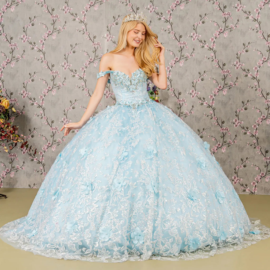3-D Butterfly Applique Jewel Sequin Quinceanera Ball Gown-1
