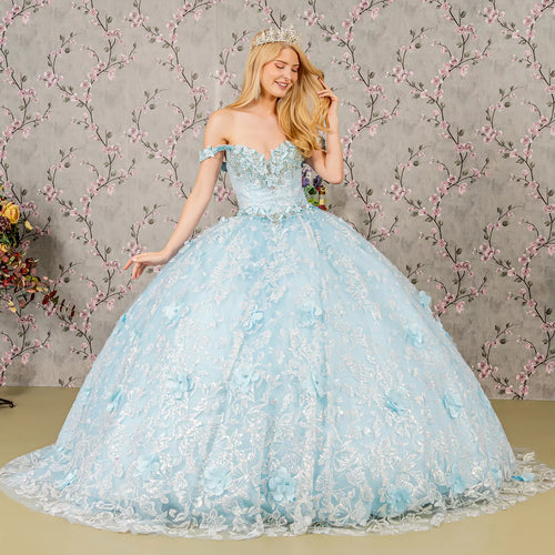 3-D Butterfly Applique Jewel Sequin Quinceanera Ball Gown-1