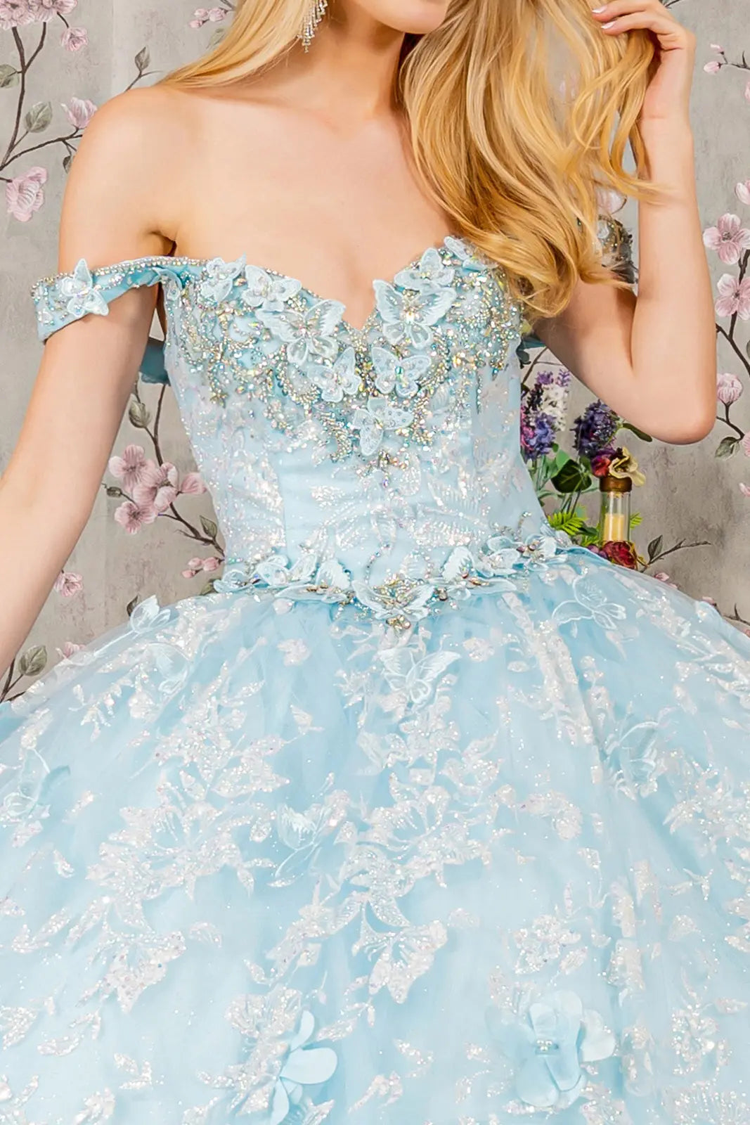 3-D Butterfly Applique Jewel Sequin Quinceanera Ball Gown-2