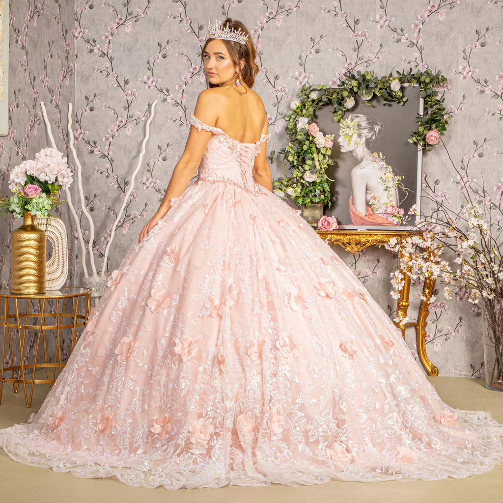 3-D Butterfly Applique Jewel Sequin Quinceanera Ball Gown-2