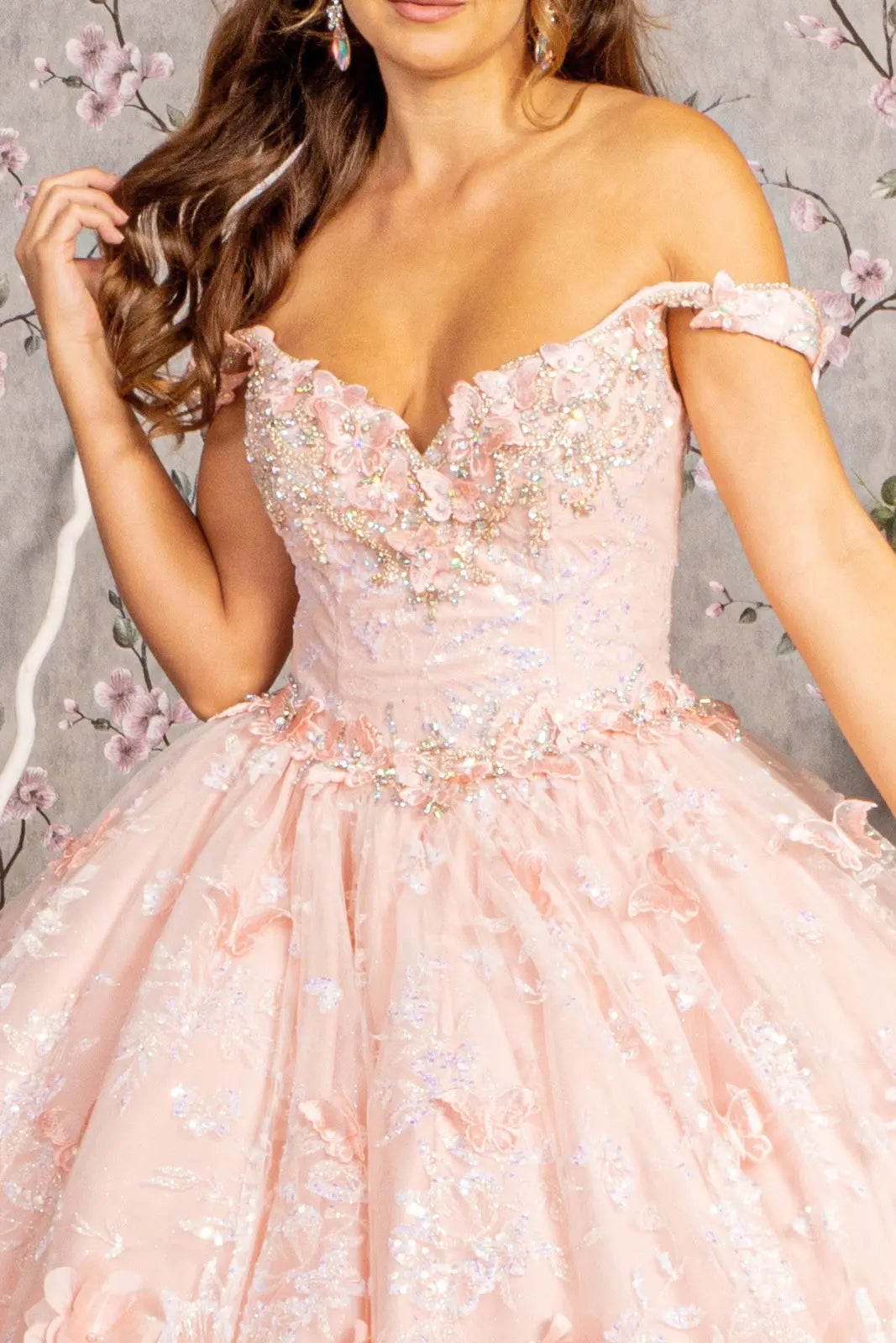 3-D Butterfly Applique Jewel Sequin Quinceanera Ball Gown-3