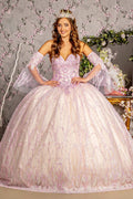 Jewel Sequin Mesh Ball Gown w/ Detachable Long Sleeves-0