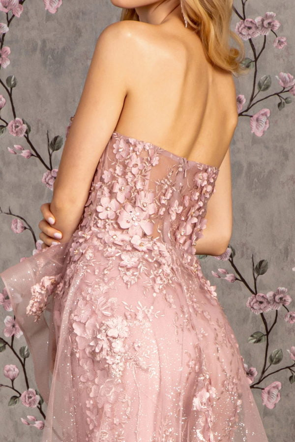 Jewel Strapless Mesh Mermaid Long Dress w/ Waist Drape-4