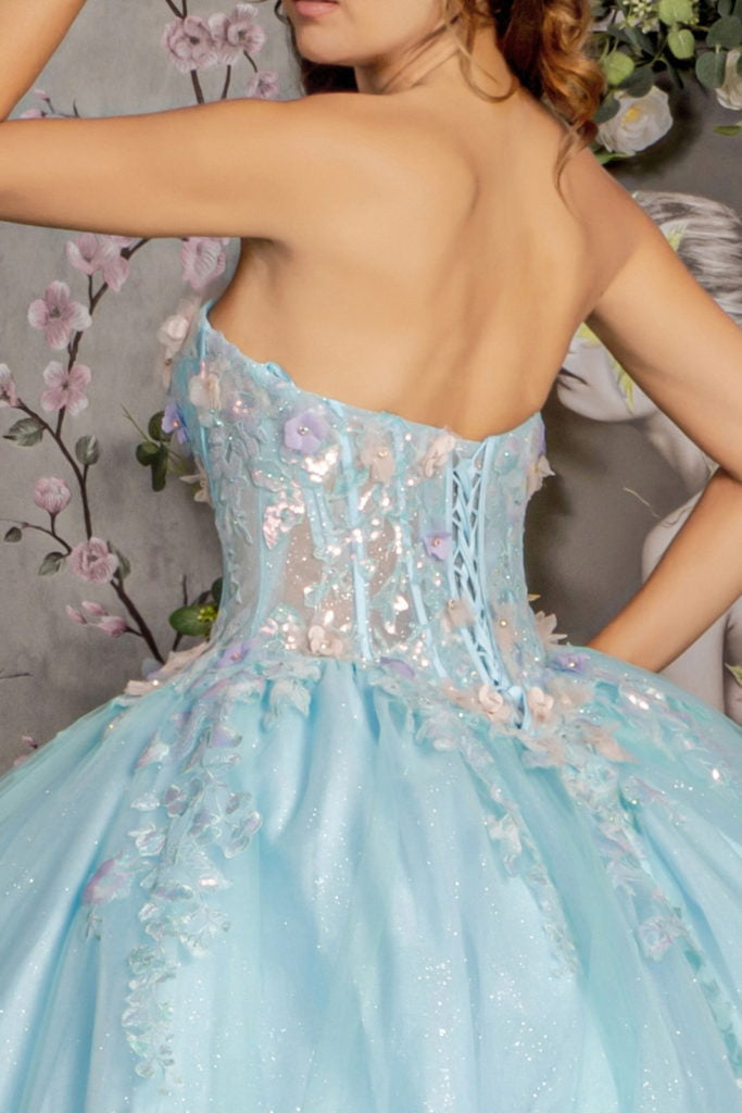 3-D Flower Embroidery Sheer Corset Bodice Mesh Ball Gown-4