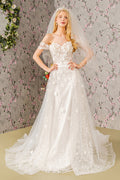 Jewel Glitter Sheer Bodice Mesh A-line Long Dress w/ Long Mesh Cape-0