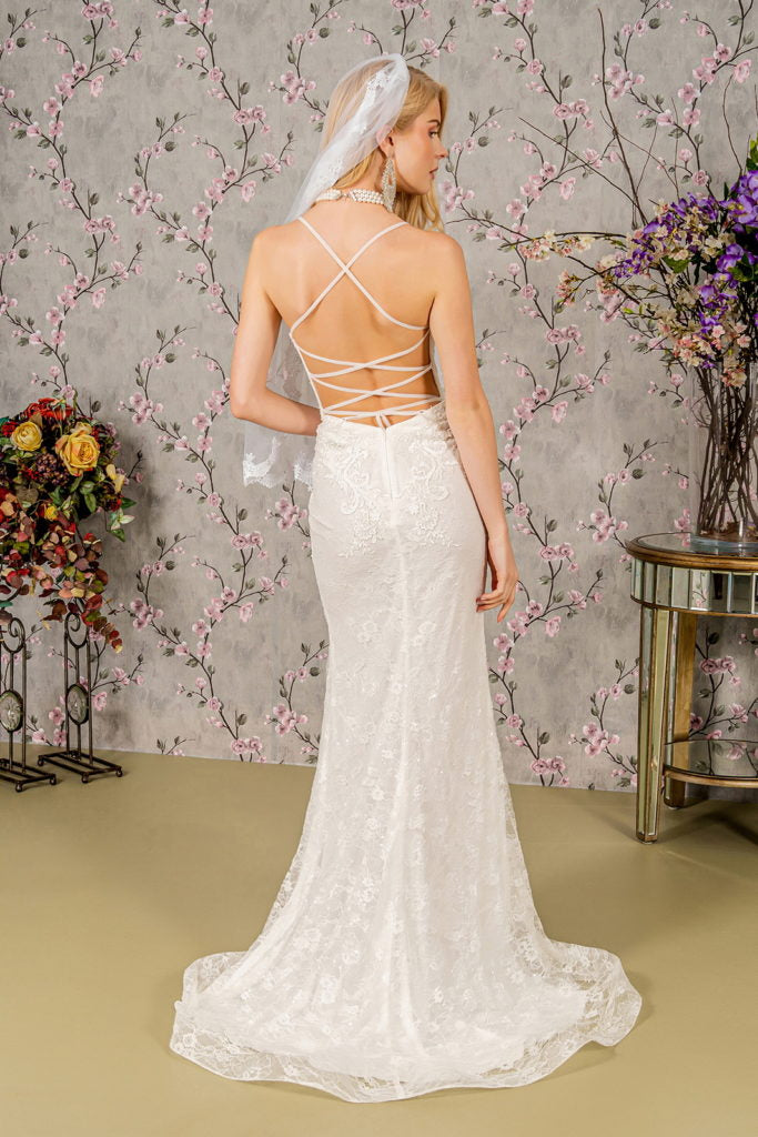 Floral Embroidery Illusion Sweetheart Lace Mermaid Wedding Gown-2