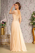 Metallic Sequin Sheer Neckline Chiffon A-line Long Dress-4