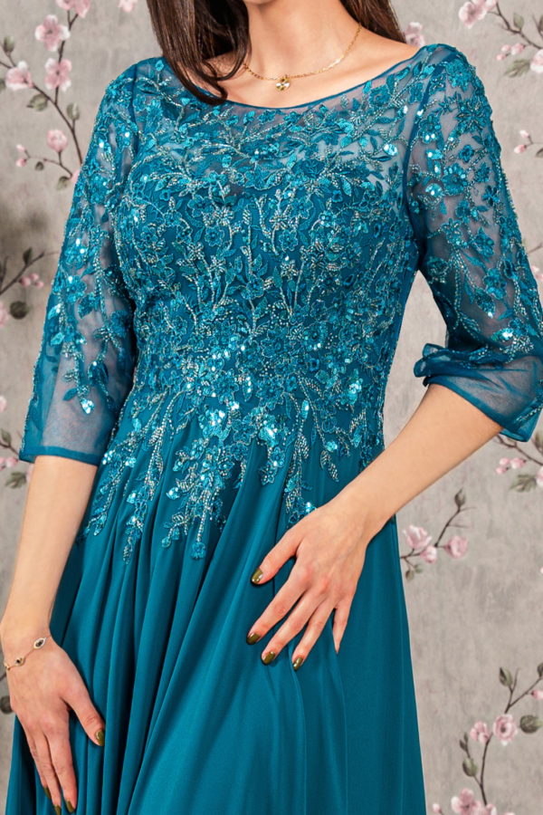 Bead Embroidery Sheer Neckline Chiffon Mermaid Long Dress-3