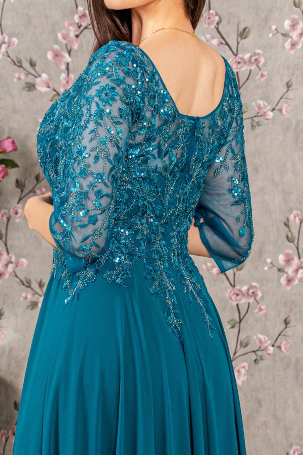 Bead Embroidery Sheer Neckline Chiffon Mermaid Long Dress-4