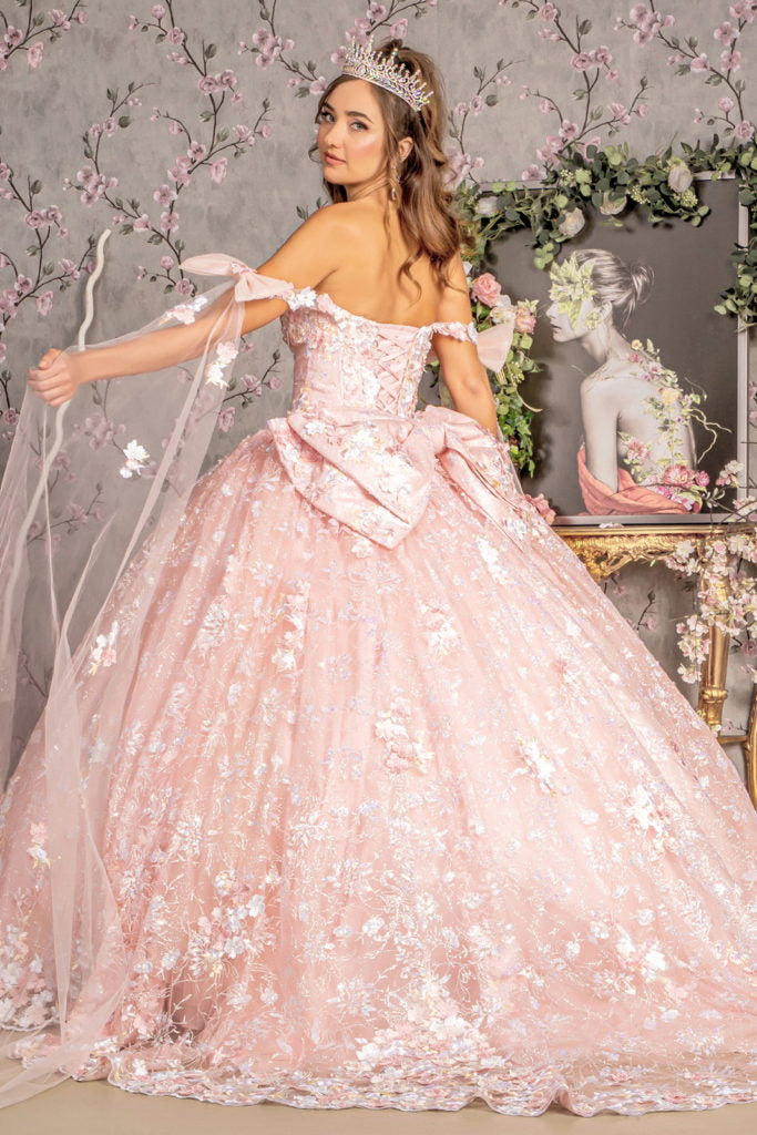 Detachable Ribbons Jewel Mesh Ball Gown w/ Side Mesh Long Drapes-2