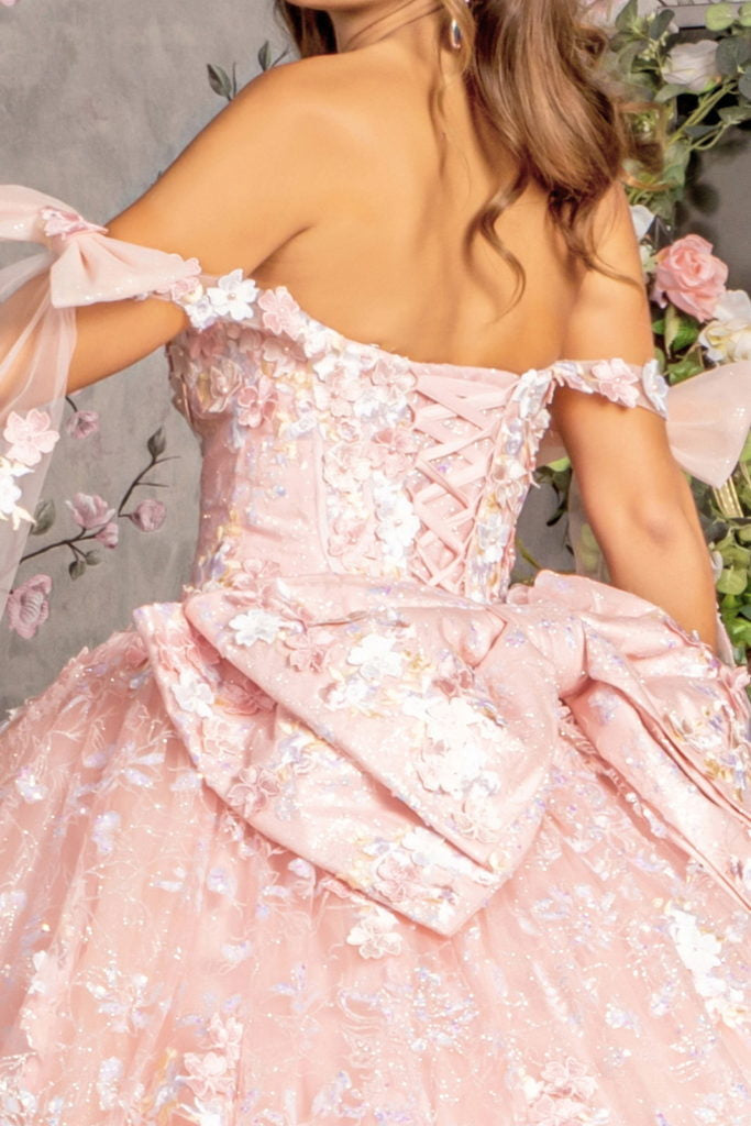 Detachable Ribbons Jewel Mesh Ball Gown w/ Side Mesh Long Drapes-4