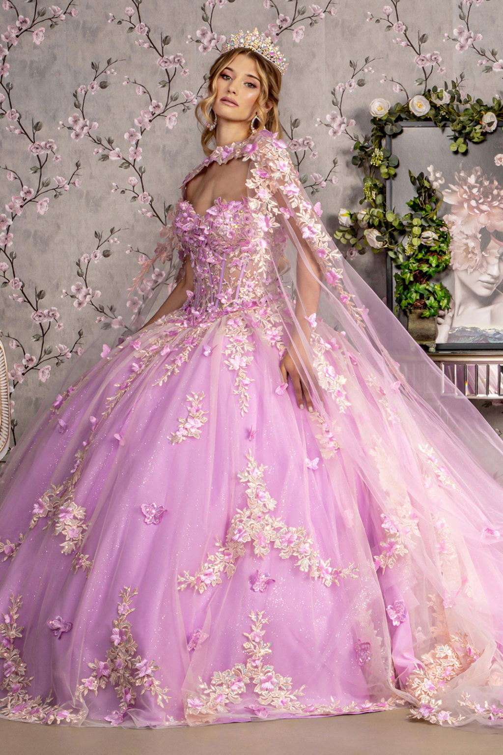 Sheer Bodice Strapless Sweetheart Mesh Ball Gown w/ Side Mesh Long Drapes-1
