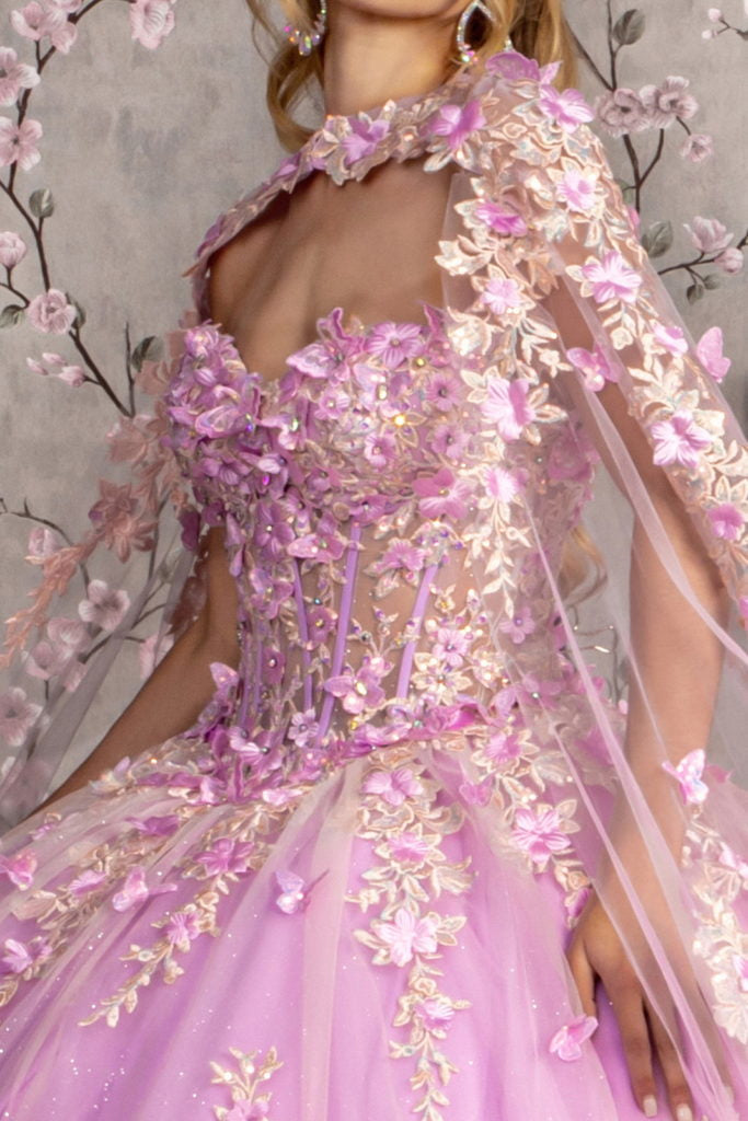 Sheer Bodice Strapless Sweetheart Mesh Ball Gown w/ Side Mesh Long Drapes-4