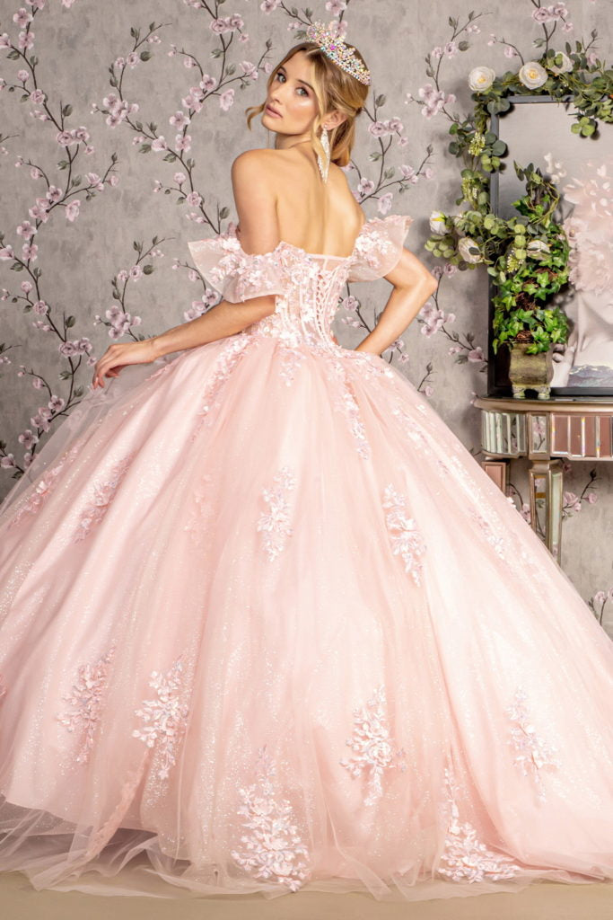 3-D Flower Illusion Sweetheart Sheer Bodice Mesh Ball Gown-2