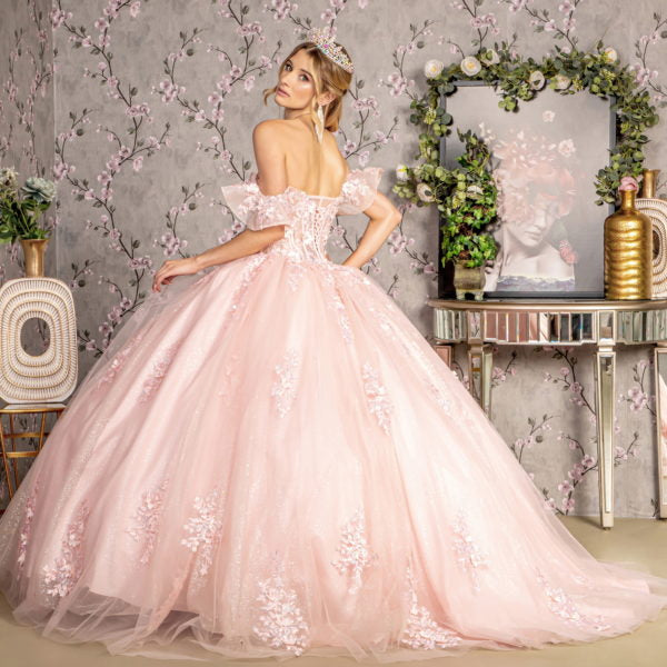 3-D Flower Illusion Sweetheart Sheer Bodice Mesh Ball Gown-4