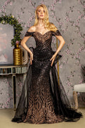 Metallic Sequin Mesh Mermaid Long Dress w/ Detachable Waist Drape-0