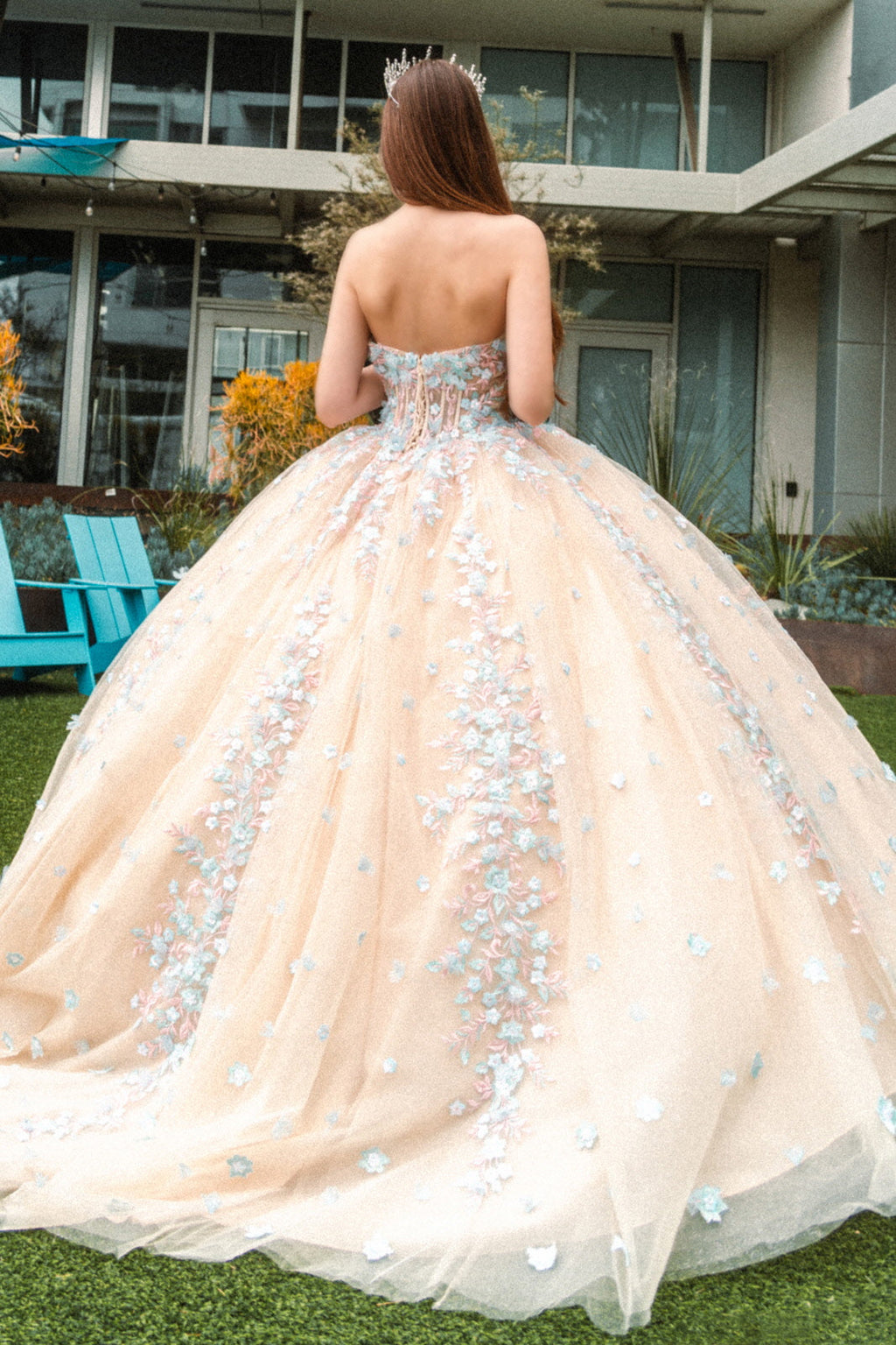 Beads Embellished Glitter Print Sweetheart Quinceanera Dress w/ detachable puff sleeve-1