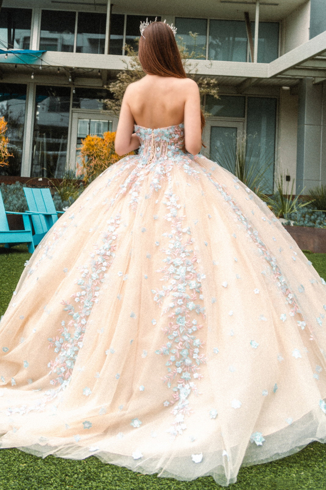 Beads Embellished Glitter Print Sweetheart Quinceanera Dress w/ detachable puff sleeve-1