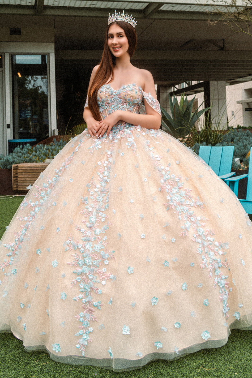 Beads Embellished Glitter Print Sweetheart Quinceanera Dress w/ detachable puff sleeve-2