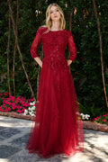 Boat Neckline 3 4 Sleeve Embroidery Sequin Embellishments Lace Underlayer Dress-4