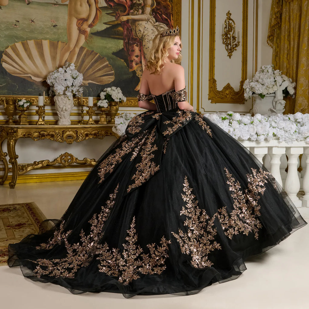 Detachable Off Shoulder Strap Bejeweled Bodice Corset Back Ball Gown With Detachable Back Bow-2