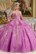 Detached Long Sleeves Sheer Corset Style Cover Layer Glittery Waist Layered Ruffles Bow Ball Gown-0