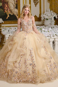 3d Butterfly Applique Embellished Shoulder Strap Cape Sleeves Cascading Ruffles Ball Gown-0