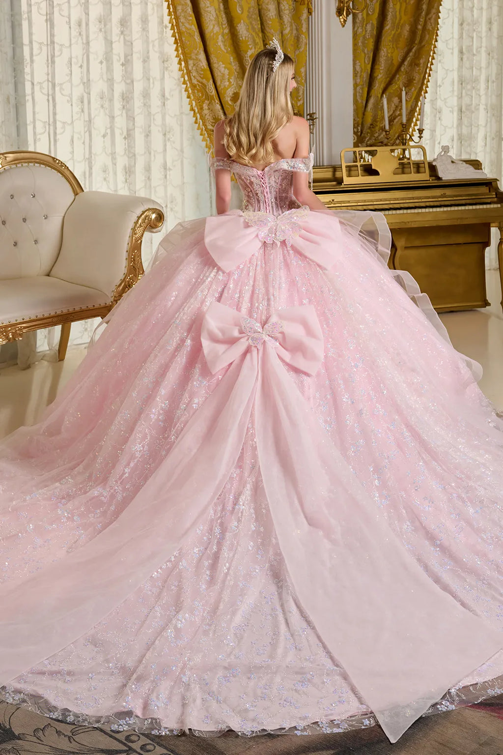 3d Butterfly Applique 3d Flower Beads Back Cascading Ruffle Layer Two Detachable Back Bow Ball Gown-1