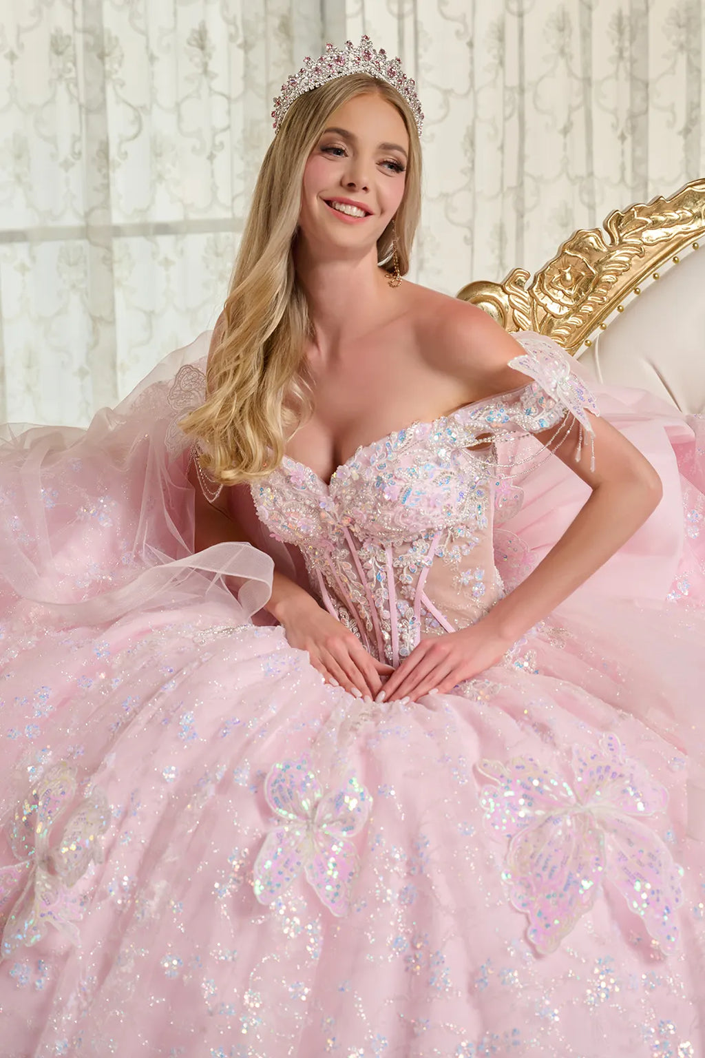 3d Butterfly Applique 3d Flower Beads Back Cascading Ruffle Layer Two Detachable Back Bow Ball Gown-3