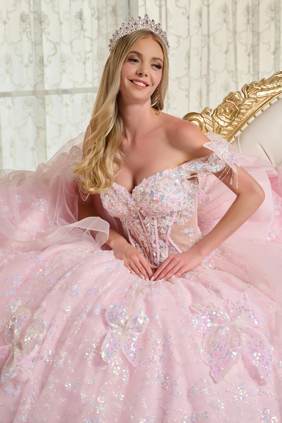 3d Butterfly Applique 3d Flower Beads Back Cascading Ruffle Layer Two Detachable Back Bow Ball Gown-3