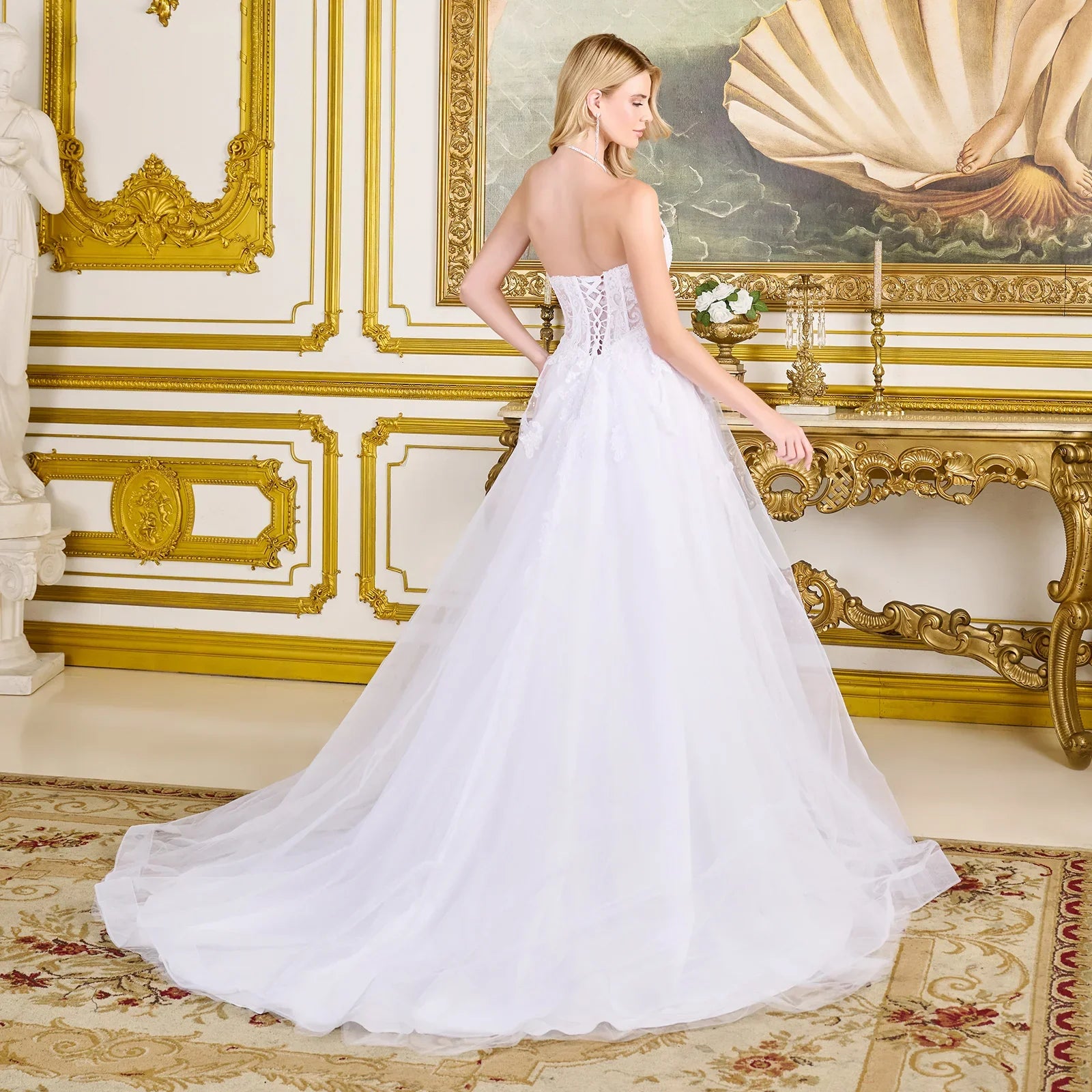 A-Line Wedding Dress With Embroidery, Sparkling Sequins, Strapless-2