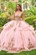 Strapless Sweetheart Neckline High Low Waist Ruffle Layers Train Ball Gown With Metal Grommets-0