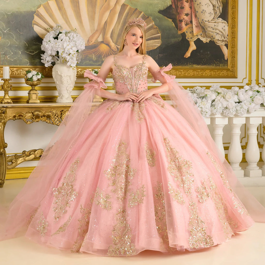 Spaghetti Straps Ruched Bodice Gown With Detachable Bow And Matching Detached Cuff Cape Sleeves-2