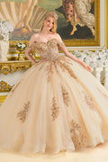 Off Shoulder Corset Bodice With Bejeweled Grommets Train Gown With Detachable Back Bow-0
